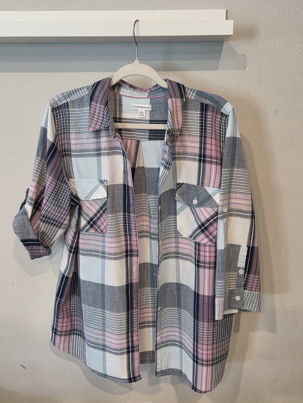 Croft & Barrow Pink Blue Plaid Button-Up Shirt